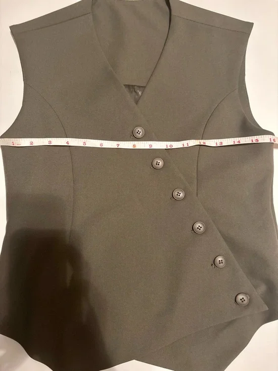 Sleeveless Asymmetric Button Front Top - Olive - Picture 7 of 8